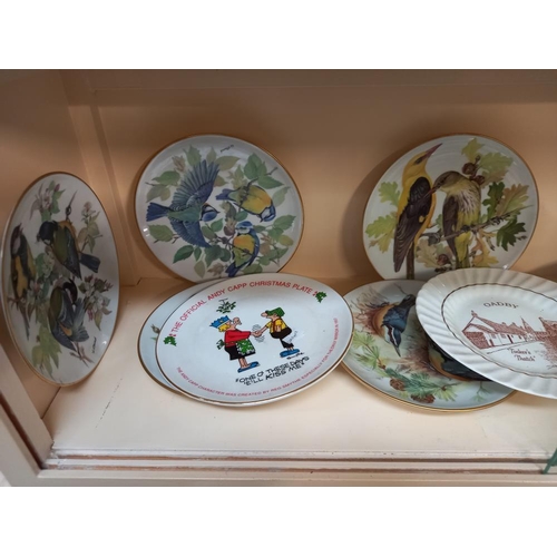 288 - 6 Battle of  Britain tankards by Gordon Davies and a quantity of collectors cabinet plates on  shelv... 