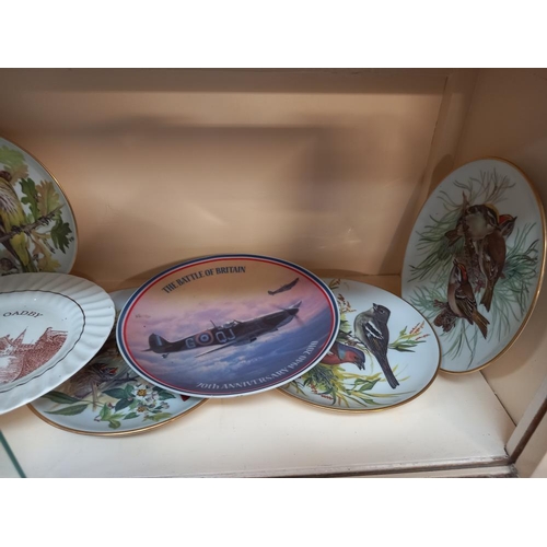 288 - 6 Battle of  Britain tankards by Gordon Davies and a quantity of collectors cabinet plates on  shelv... 