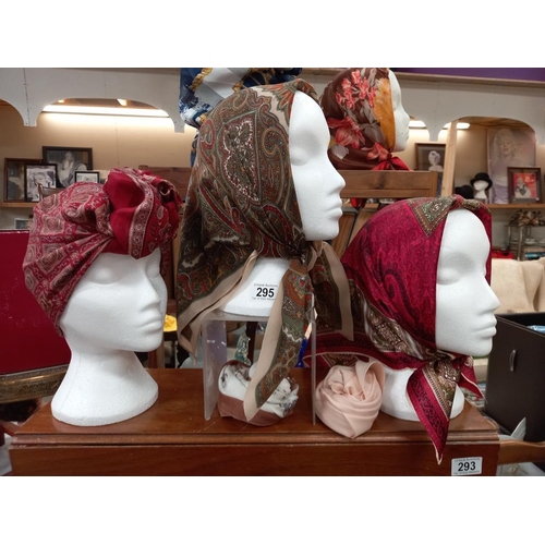 295 - 10 ladies headscarves including silk ones (heads not  included)