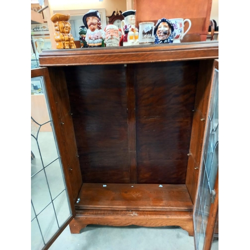 301 - 1930's oak display cabinet with leaded glass doors COLLECT ONLY