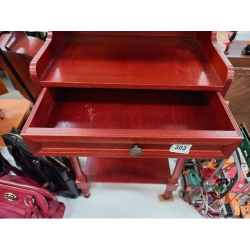 303 - A dark wood stained side table with galley and drawer COLLECT ONLY