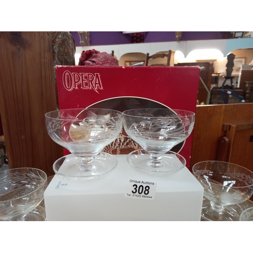 308 - A boxed Royal Crystal Rock fruit bowl and 6 sundae dishes on dished bases