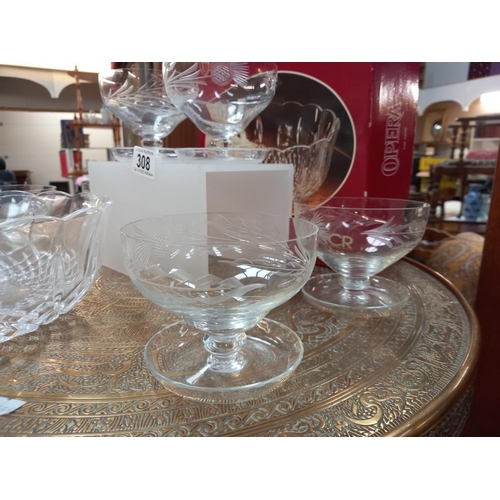 308 - A boxed Royal Crystal Rock fruit bowl and 6 sundae dishes on dished bases