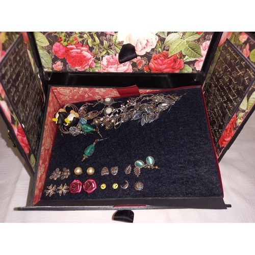 360 - A jewellery box with costume jewellery including pearls