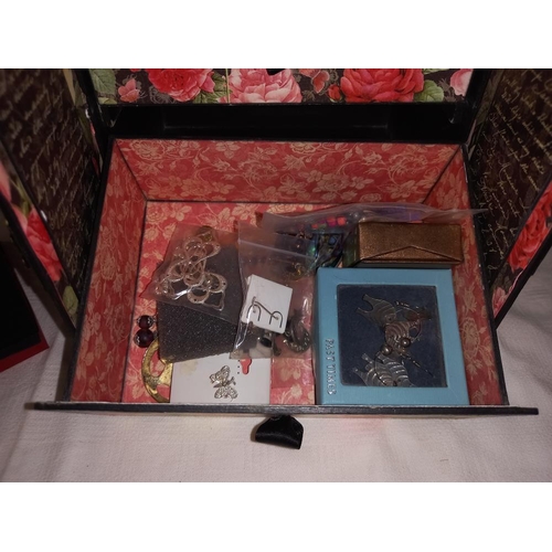 360 - A jewellery box with costume jewellery including pearls