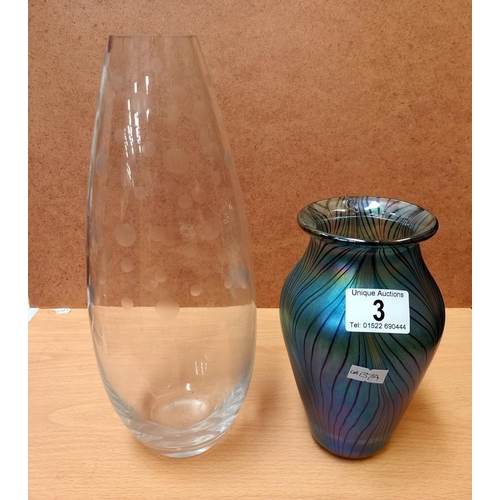 3 - A signed art glass vase (Glasform) and 1 other vase