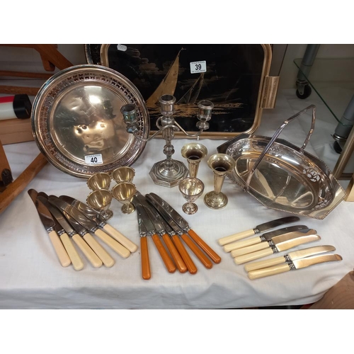 40 - A selection of silver plate including vases, egg cups & cutlery etc. COLLECT ONLY