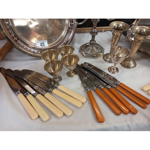 40 - A selection of silver plate including vases, egg cups & cutlery etc. COLLECT ONLY