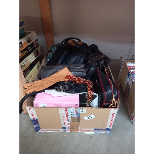 55 - A quantity of old handbags and gloves. COLLECT ONLY