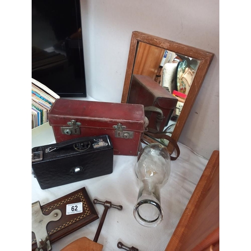 62 - A cased cine Kodak model K, a cine camera, old tie press, shoe stretchers & wine carafe etc. COLLECT... 