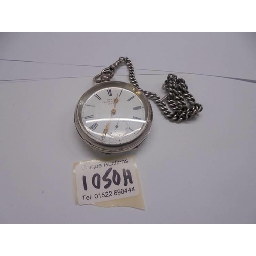 1050H - A silver Kay's 'Perfection' lever pocket watch on silver chain.