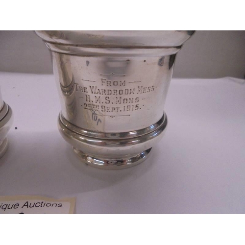 1050L - A pair of George V (1914) silver beakers inscribed 'From the wardroom mess HMS Mons, 29th September ... 