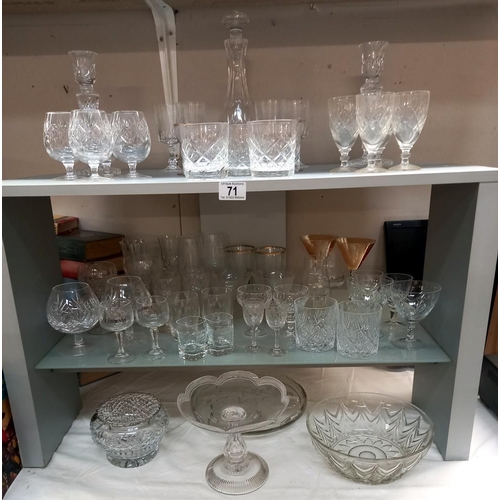 71 - A good selection of drinking glasses, candlesticks, decanter etc COLLECT ONLY