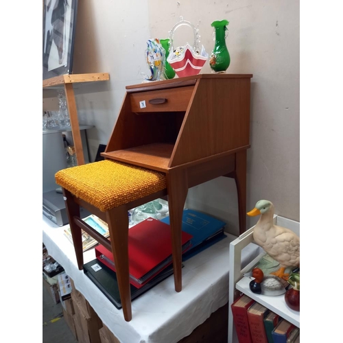 76 - A lovely vintage Chippy teak telephone seat  the seat retracts when you do not need to use it, it al... 