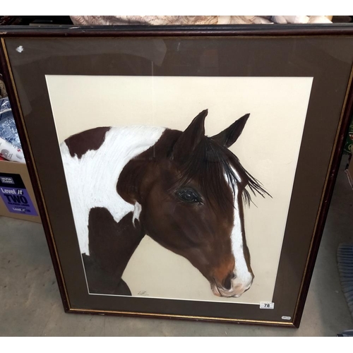 78 - A large framed print of a horses head 70cm  x 81cm  COLLECT ONLY