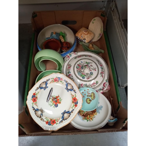 103 - A box of miscellaneous pottery including Wade, Johnson Indian tree tureen etc COLLECT ONLY