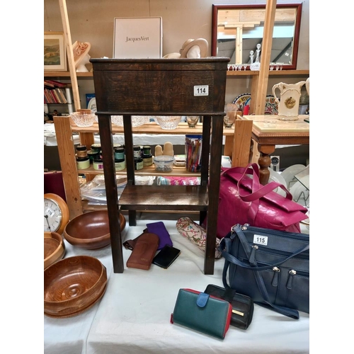 114 - A dark wood lift top side table with lower shelf COLLECT ONLY