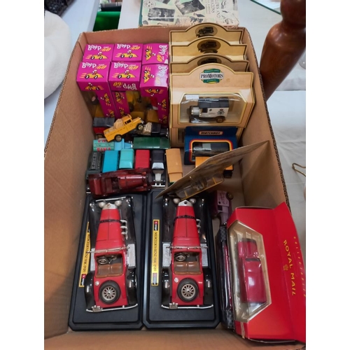 127 - A quantity of boxed and unboxed diecast cars, plus selection of wooden toys etc