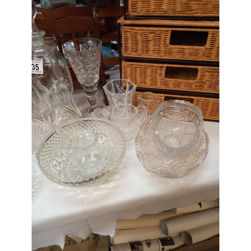 135 - A glass decanter plus vases, bowls etc COLLECT ONLY