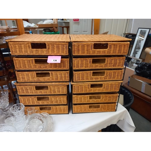 136 - 4 wire framed wicker 3 drawer storage/filing drawers COLLECT ONLY