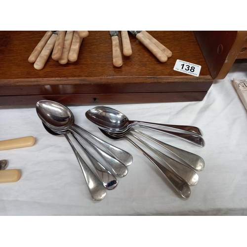 138 - A wooden case & quantity of cutlery