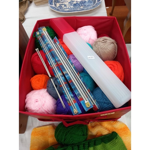 144 - A box of wool & knitting needles