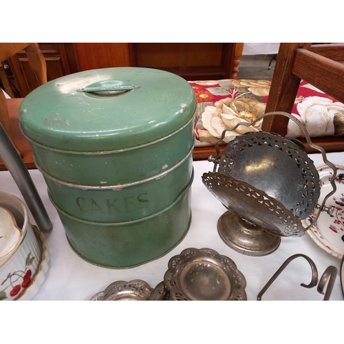 147 - A mixed lot including bell, silver plate & enamel chamber sticks etc. COLLECT ONLY