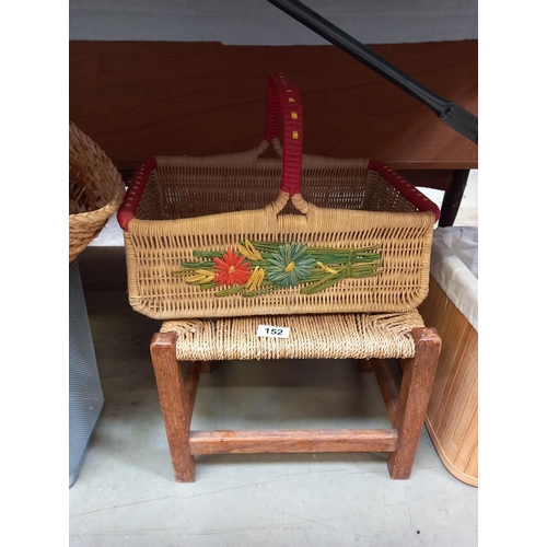 152 - A wicker basket & stool etc. COLLECT ONLY