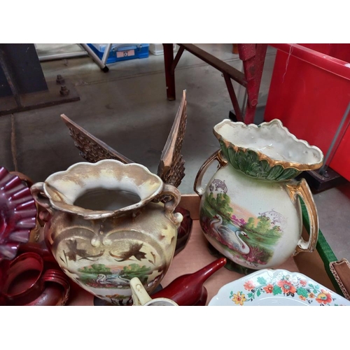 159 - A box of vintage pottery & glass including elephants & cake stand etc A/F COLLECT ONLY