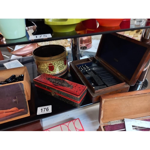 176 - A vintage chess set, draughts & dominoes etc including boxed Hohner super chromonica harmonica geome... 