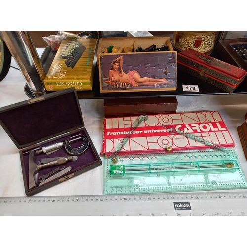 176 - A vintage chess set, draughts & dominoes etc including boxed Hohner super chromonica harmonica geome... 