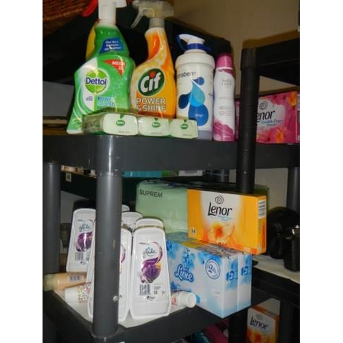 457 - Five shelves of assorted household cleaning items etc., COLLECT ON LY.