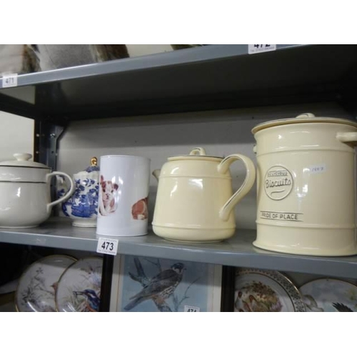 473 - A quantity of teapots, biscuit jar etc.,