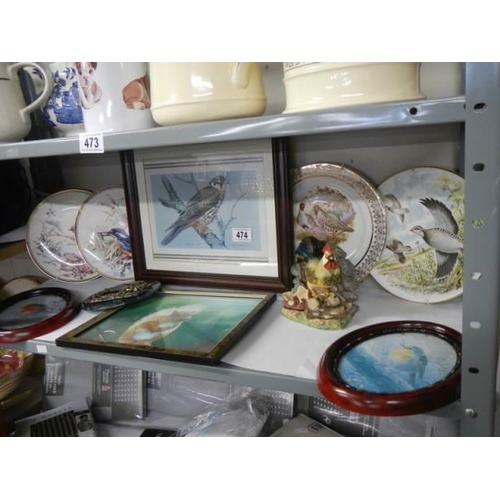 474 - A quantity of bird decorated plates, bird pictures etc., COLLECT ONLY.