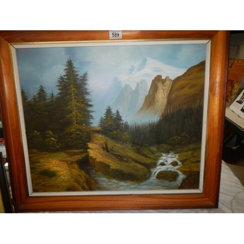 589 - A good late 20th century signed oil on canvas painting, COLLECT ONLY.