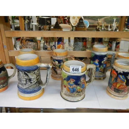 646 - Two shelves of assorted beer steins, COLLECT ONLY.