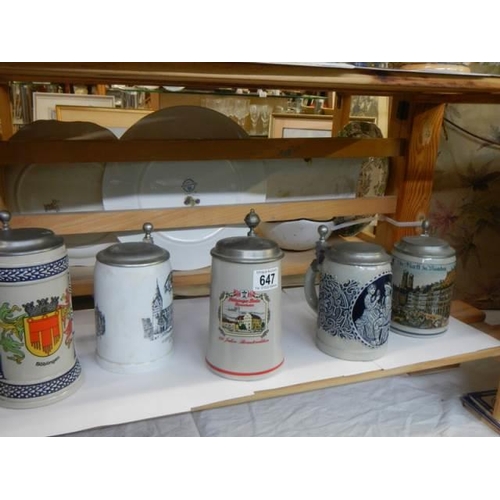 647 - A shelf of lidded beer steins, COLLECT ONLY.