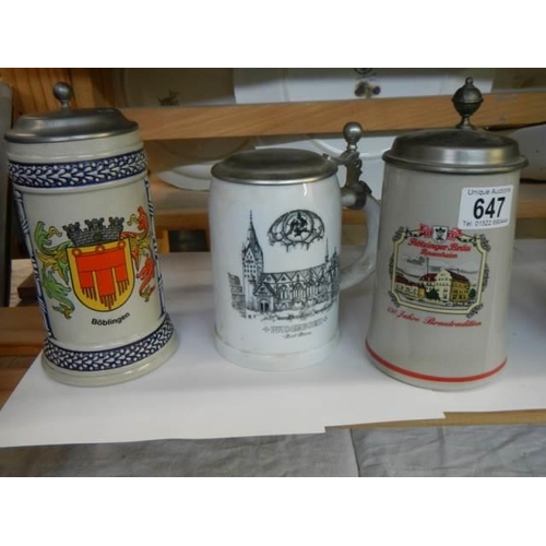 647 - A shelf of lidded beer steins, COLLECT ONLY.