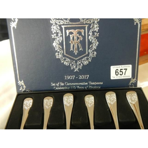 657 - A set of six Rington's 100 years celebration spoons.