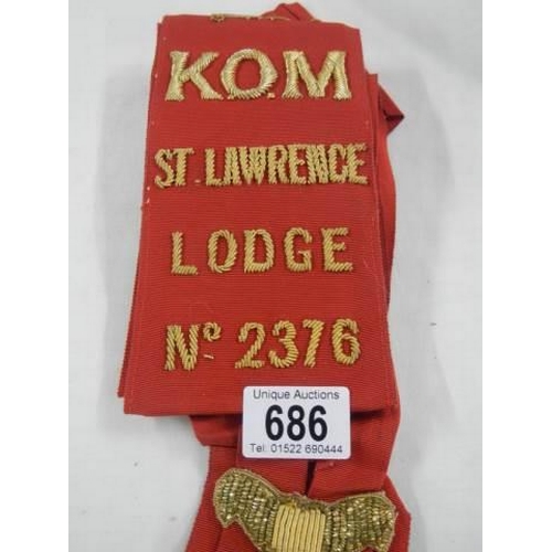 686 - A K.O.M Lodge banner, No. 2376.