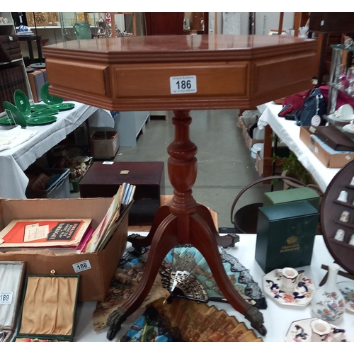 186 - An octagonal walnut veneered top with string inlay side tea table COLLECT ONLY