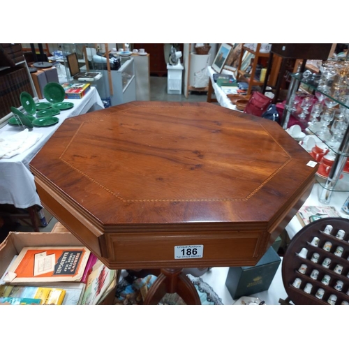 186 - An octagonal walnut veneered top with string inlay side tea table COLLECT ONLY