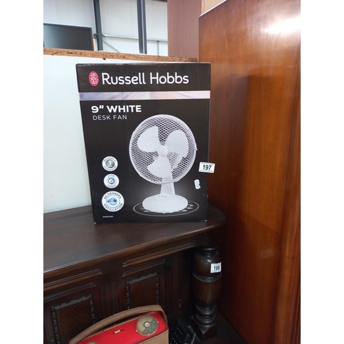 197 - A Russell Hobbs desk fan, box still sealed so as new