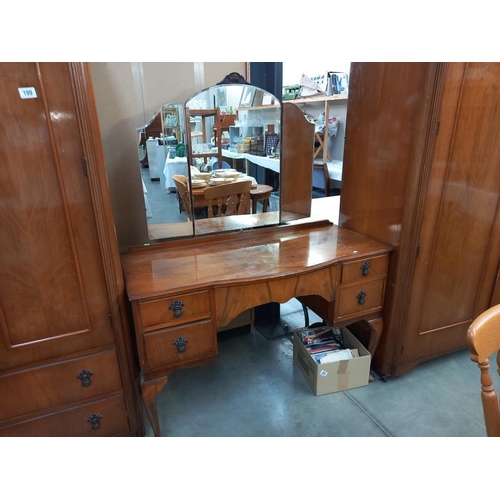 199 - A mahogany bedroom suite comprising triple mirror dressing table and two wardrobes, COLLECT ONLY