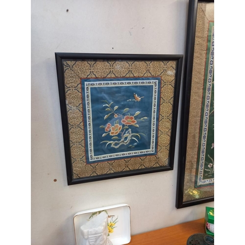 206 - Two framed and glazed embroideries on silk, COLLECT ONLY