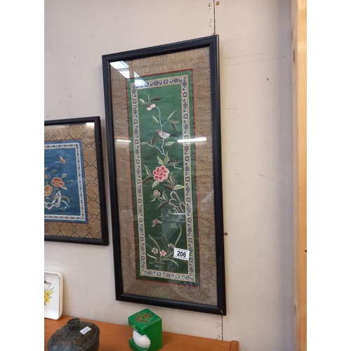 206 - Two framed and glazed embroideries on silk, COLLECT ONLY