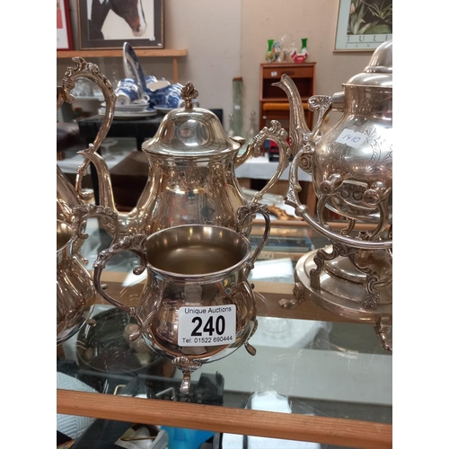 240 - A silver plate tea set plus kettle on stand COLLECT ONLY