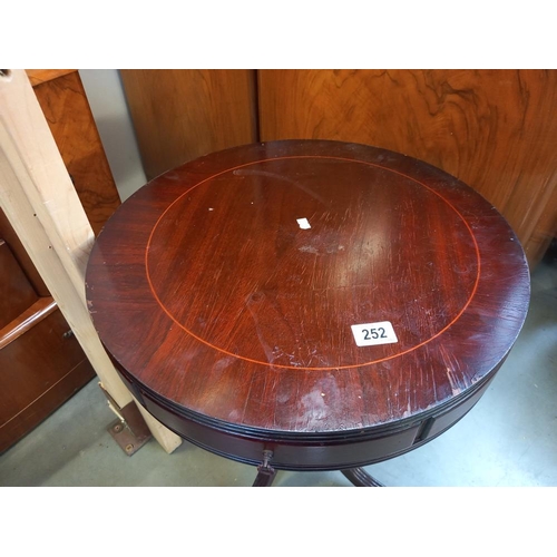 252 - A dark wood stained 2 drawer drum table COLLECT ONLY