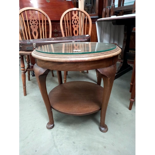 258 - A 1930's glazed top coffee table on Queen Anne legs COLLECT ONLY