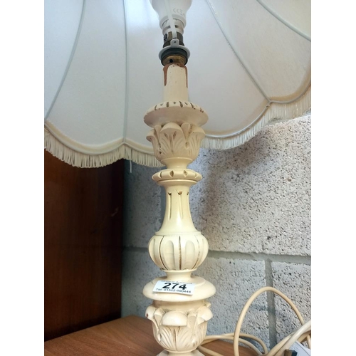 274 - A painted wooden ormalu style table lamp